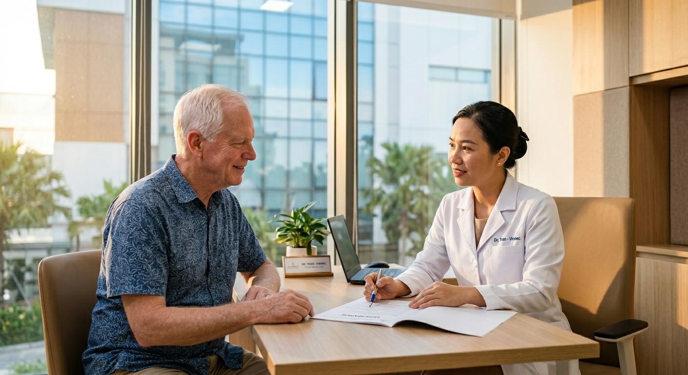 Doctor explaining results to American patient